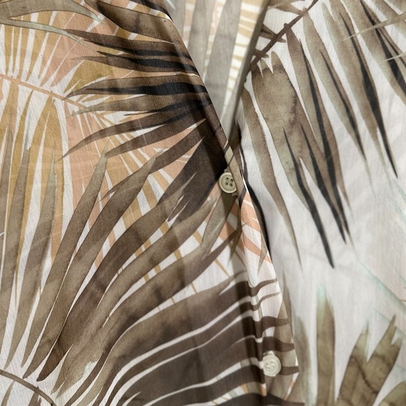 H&M Neutral Brown Tropical Print Button Front Semi Sheer Long Swim Cover Up SZ 2 - Picture 4 of 8